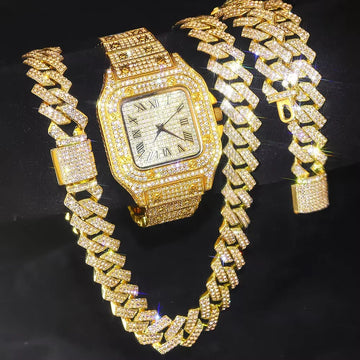 LUXURY ICED WATCH + CHAIN ​​+ BRACELET FOR MENS
