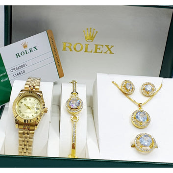 Rolex Women's Watch Package (Rolex Watch + Earrings + Necklace + Bracelet )